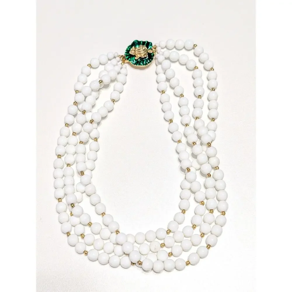 Unique‎ Frog Clasp 4 Strandss White Beaded Necklace 17